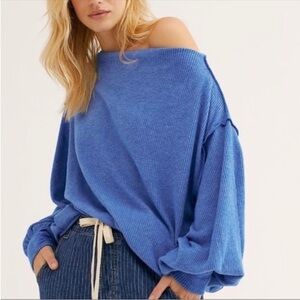 Free people we the free main squeeze blue top ribbed sweater